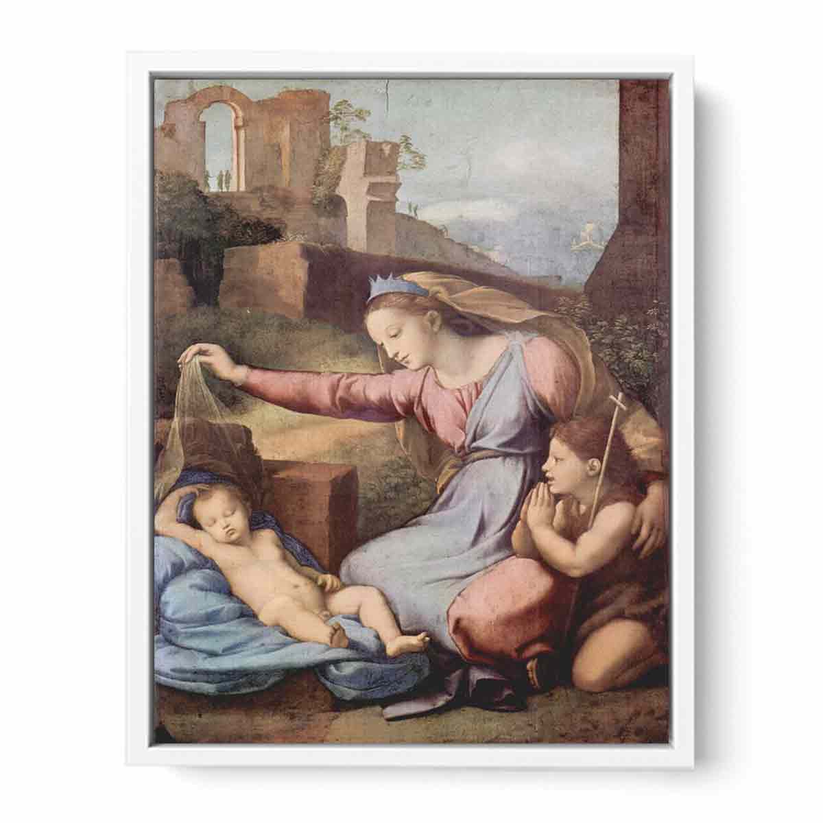 Maria und Johannes der Täufer beten das schlafende Christuskind an (Madonna mit der Krone) By Raphael
