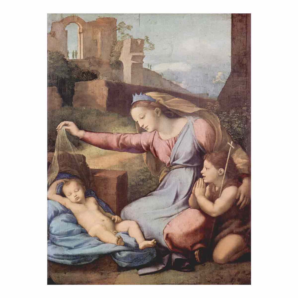 Maria und Johannes der Täufer beten das schlafende Christuskind an (Madonna mit der Krone) By Raphael