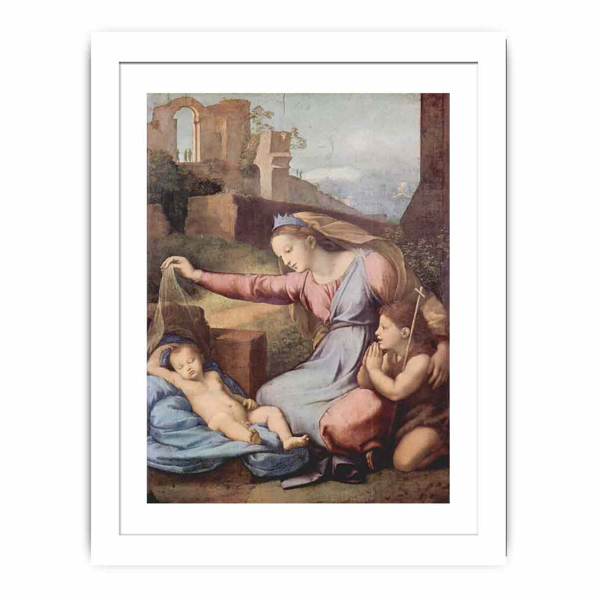 Maria und Johannes der Täufer beten das schlafende Christuskind an (Madonna mit der Krone) By Raphael