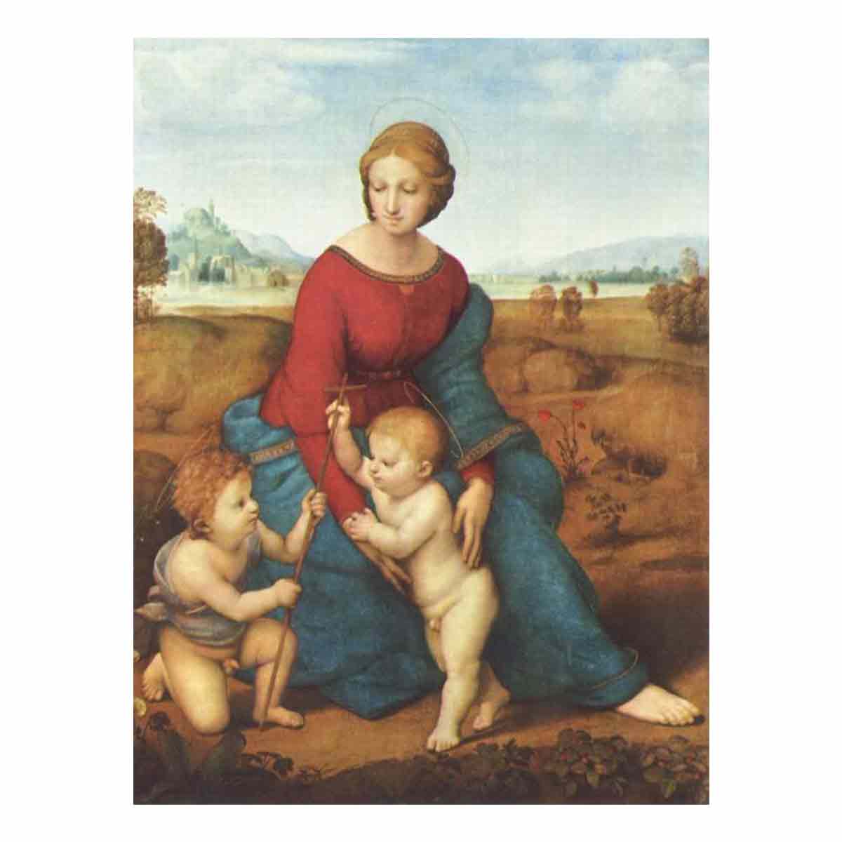 Madonna in the Meadow, scene with Mary and Christ child, John the Baptist