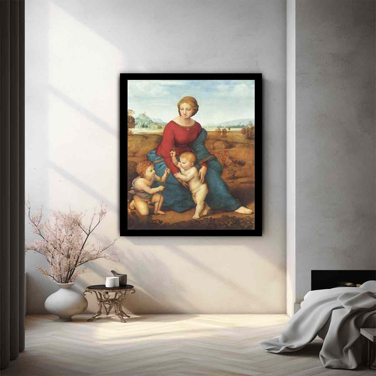 Madonna in the Meadow, scene with Mary and Christ child, John the Baptist