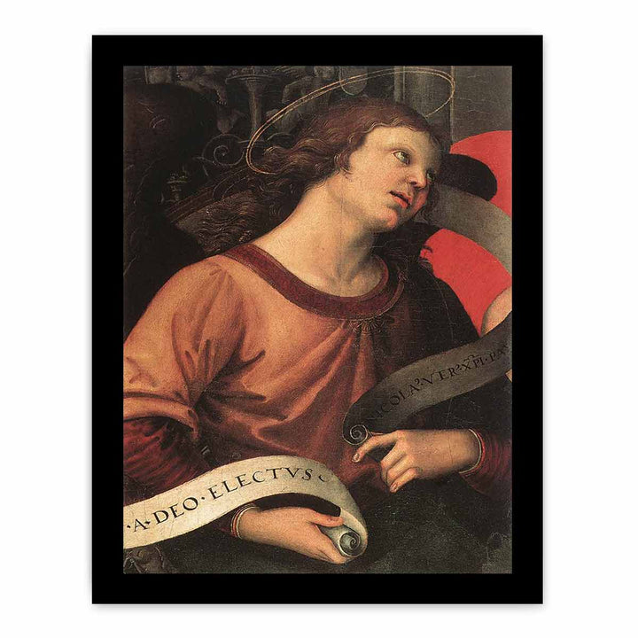 Altarpiece of St. Nicholas of Tolentino (detail of an angel holding and inscription) 1501