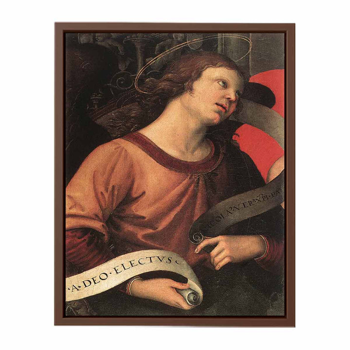 Altarpiece of St. Nicholas of Tolentino (detail of an angel holding and inscription) 1501