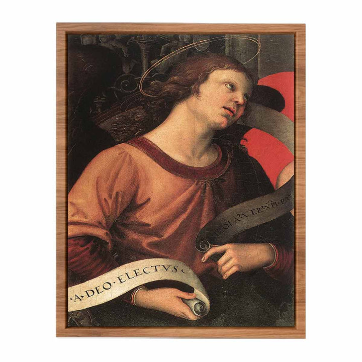 Altarpiece of St. Nicholas of Tolentino (detail of an angel holding and inscription) 1501