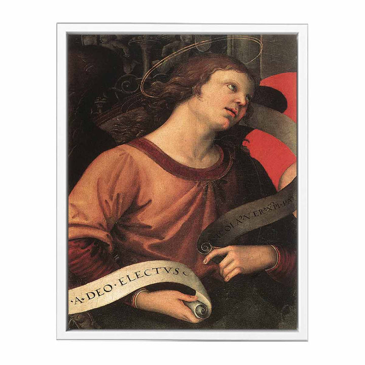 Altarpiece of St. Nicholas of Tolentino (detail of an angel holding and inscription) 1501