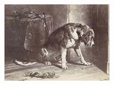 Fotoreproductie van een prent naar een schilderij van Edwin Henry Landseer"Suspense" Landseer artwork preview