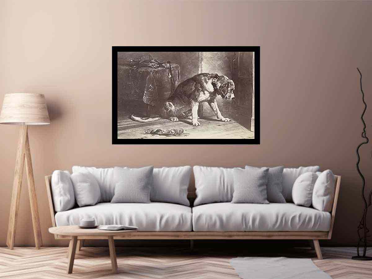 Fotoreproductie van een prent naar een schilderij van Edwin Henry Landseer"Suspense" Landseer