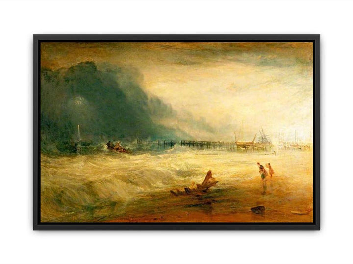 Lifeboat and Manby Apparatus going off to a stranded vessel making signal blue lights of distress , c.1831