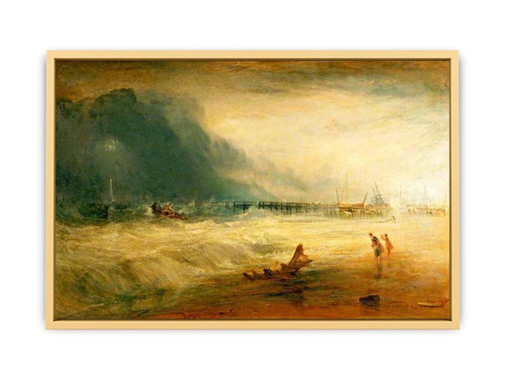 Lifeboat and Manby Apparatus going off to a stranded vessel making signal blue lights of distress , c.1831