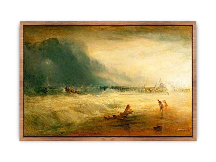 Lifeboat and Manby Apparatus going off to a stranded vessel making signal blue lights of distress , c.1831