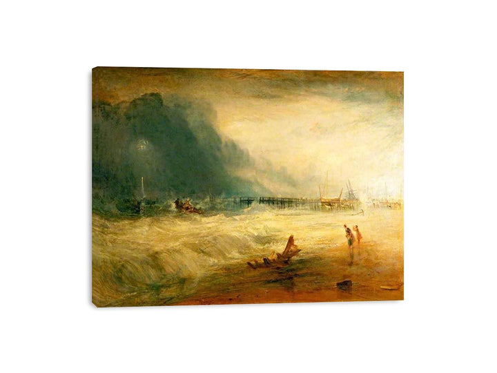 Lifeboat and Manby Apparatus going off to a stranded vessel making signal blue lights of distress , c.1831