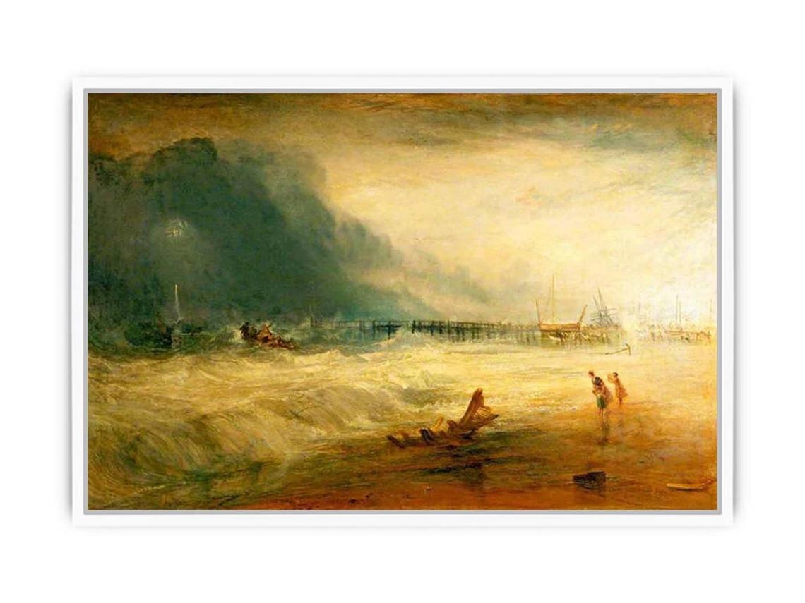 Lifeboat and Manby Apparatus going off to a stranded vessel making signal blue lights of distress , c.1831