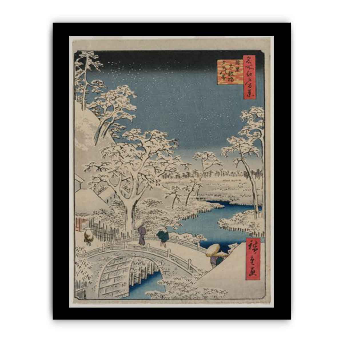 Drum bridge and Setting Sun Hill at Meguro from the series 100 Views of Edo Painting