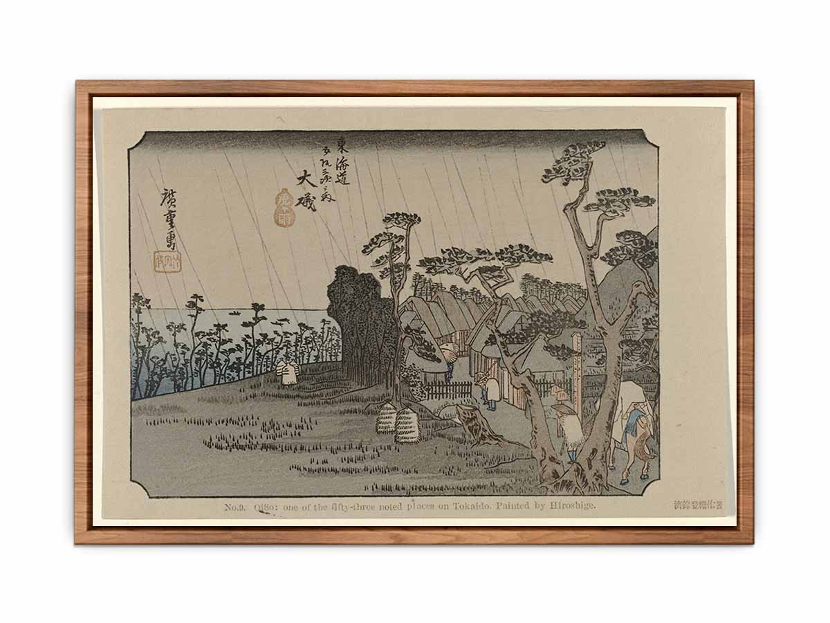 Oiso No. 9. Oiso one of the fifty-three noted places on Tokaido. Painted by Hiroshige (titel op object) De Tôkaidô van Hiroshige (serietitel) Hiroshige no fude Tôkaidô (serietitel op object)