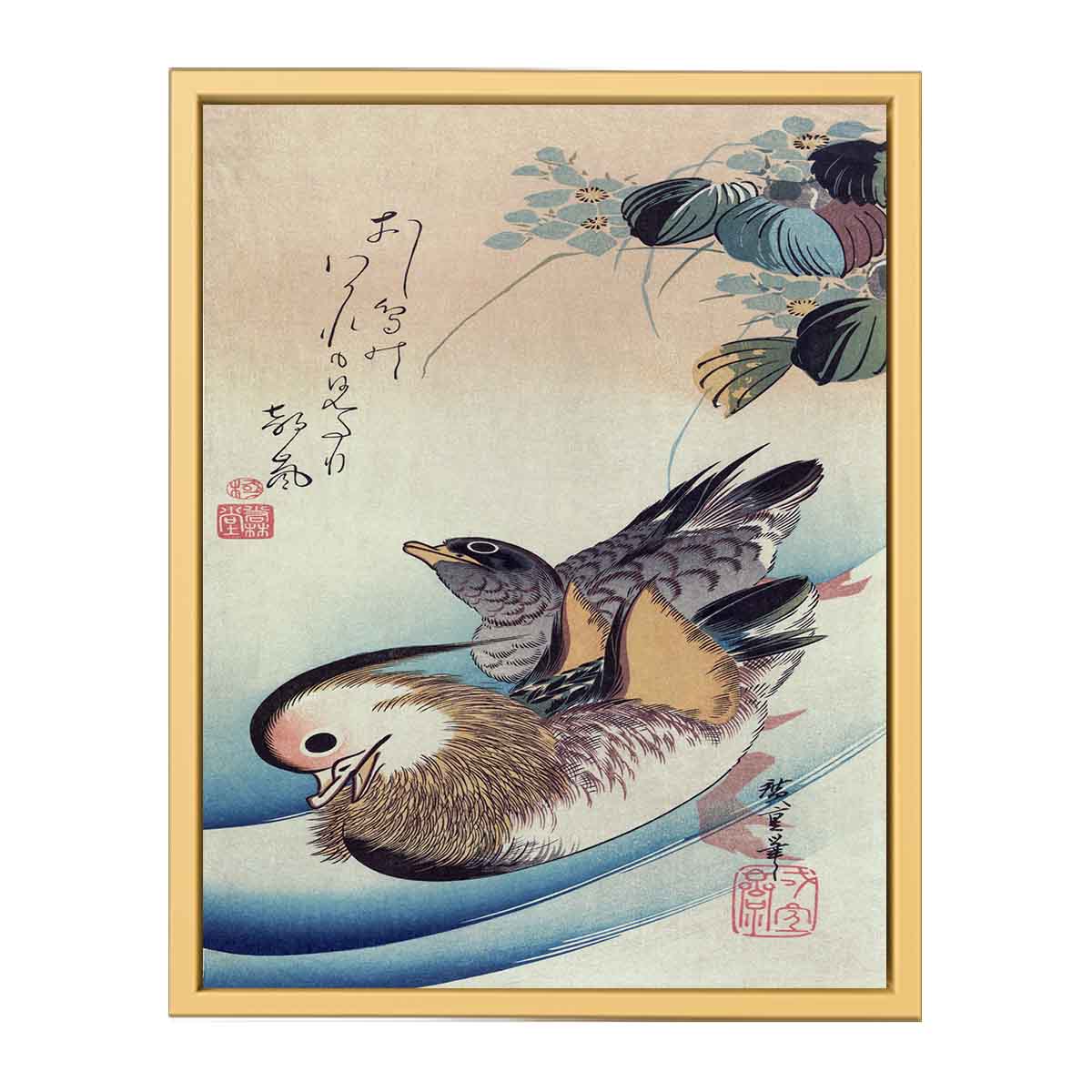 Mandarin duck woodcut