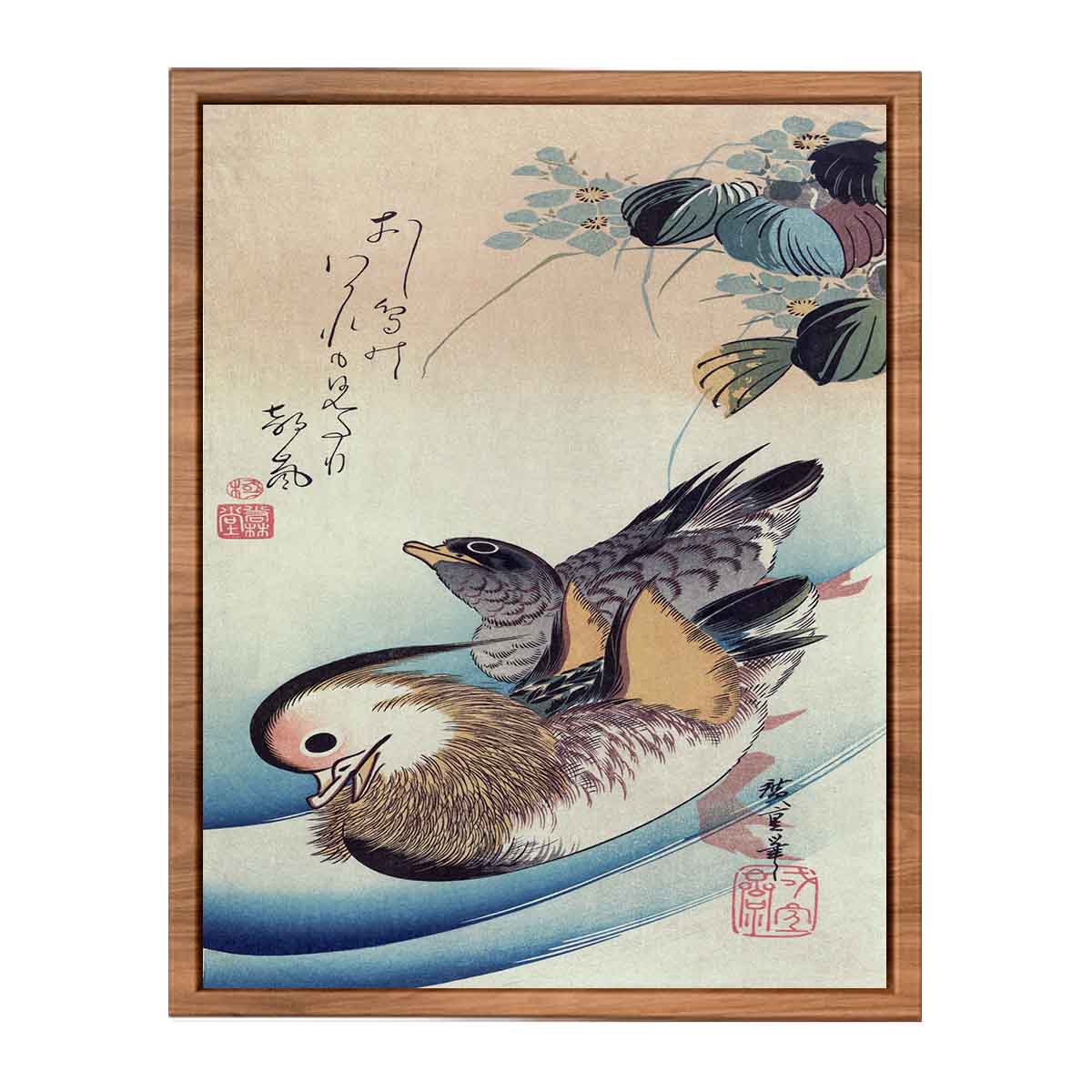 Mandarin duck woodcut