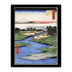 Hiroshige Men poling boats past a bank with willows