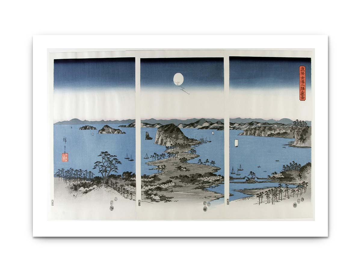 Utagawa (Ando) Hiroshige (1797-1858), Panorama van de acht beroemde Dorps- en stadsgezichten bij Kanazawa bij volle maan