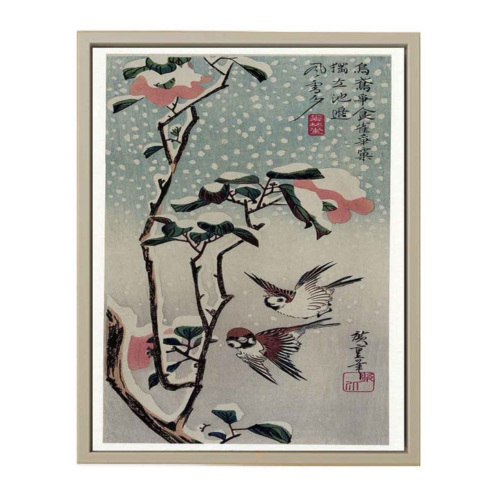Secchu Tsubaki ni Suzume (Sparrows and Camellias in the Snow)