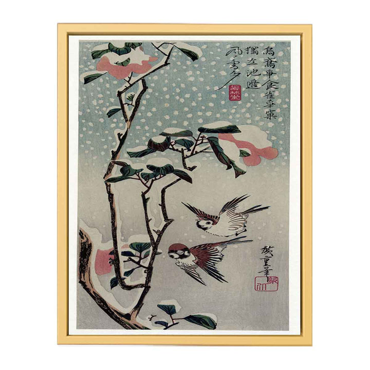 Secchu Tsubaki ni Suzume (Sparrows and Camellias in the Snow)