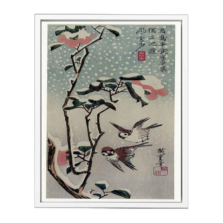 Secchu Tsubaki ni Suzume (Sparrows and Camellias in the Snow)