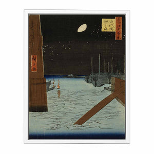 Moon over Ships Moored at Tsukuda Island from Eitai Bridge