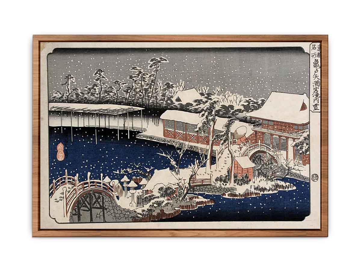 Snow at night a scene depicting a house river and ornamental garden under falling snow from the series 53 Stations of the Tokaido