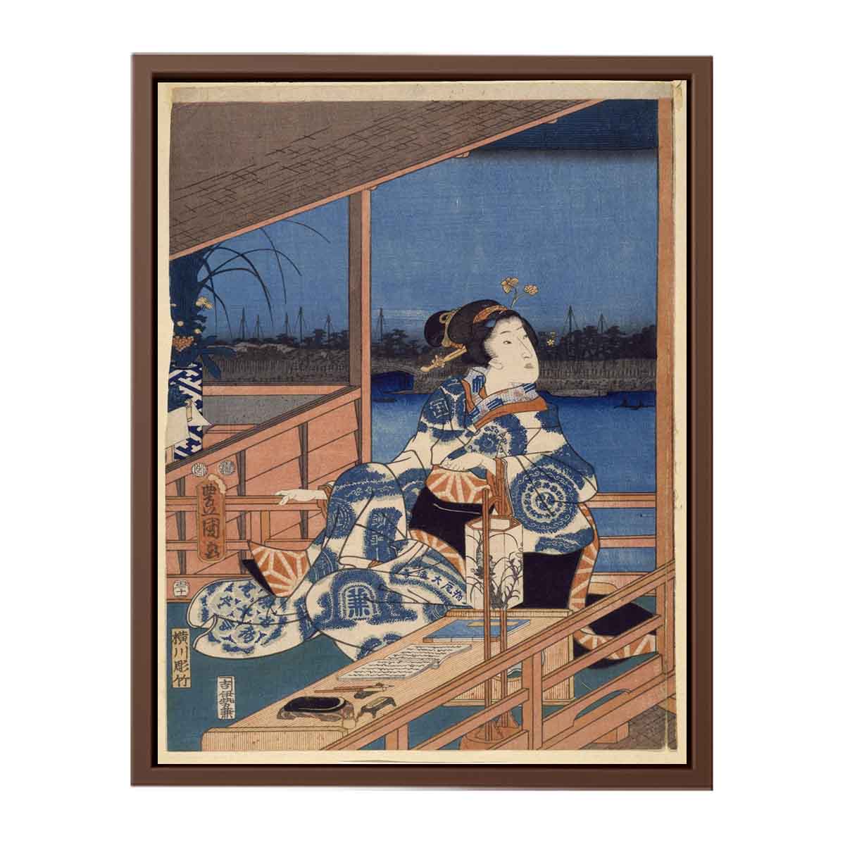 Moonlight View of Tsukuda with Lady on a Balcony