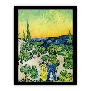 Couple In Olive tree with Crescent Moon Glish Painting By Vincent Van Gogh