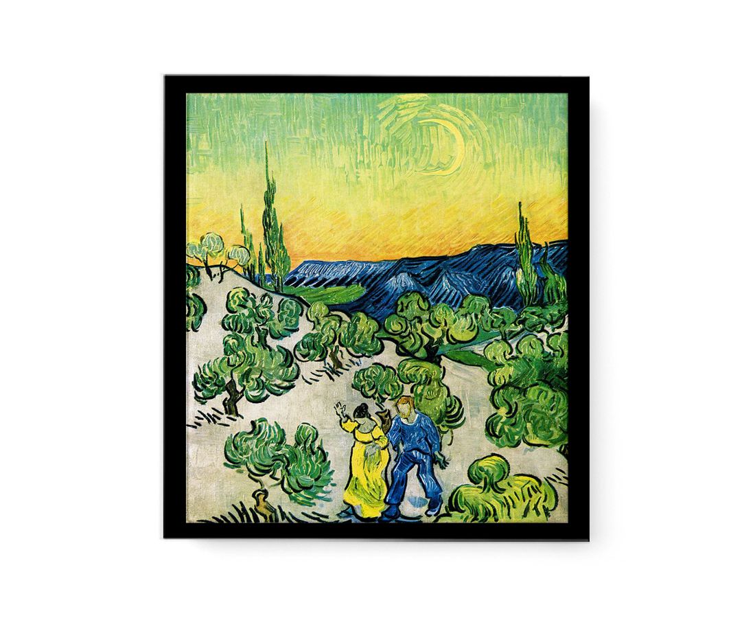 Couple In Olive tree with Crescent Moon Glish Painting By Vincent Van Gogh
