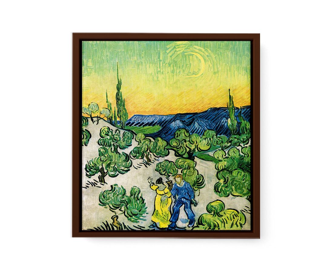 Couple In Olive tree with Crescent Moon Glish Painting By Vincent Van Gogh Famous Painting