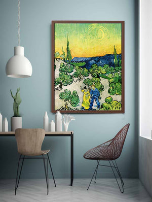 Couple In Olive tree with Crescent Moon Glish Painting By Vincent Van Gogh