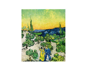 Couple In Olive tree with Crescent Moon Glish Painting By Vincent Van Gogh