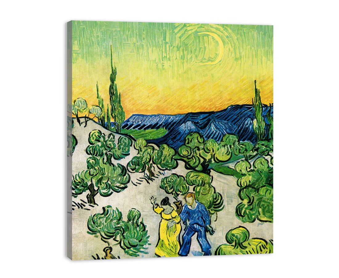 Couple In Olive tree with Crescent Moon Glish Painting By Vincent Van Gogh