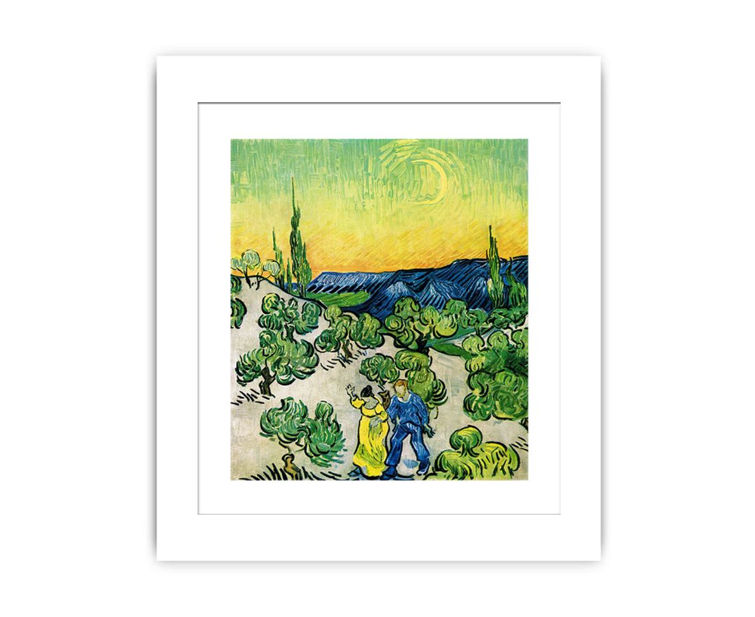 Couple In Olive tree with Crescent Moon Glish Painting By Vincent Van Gogh Famous painting