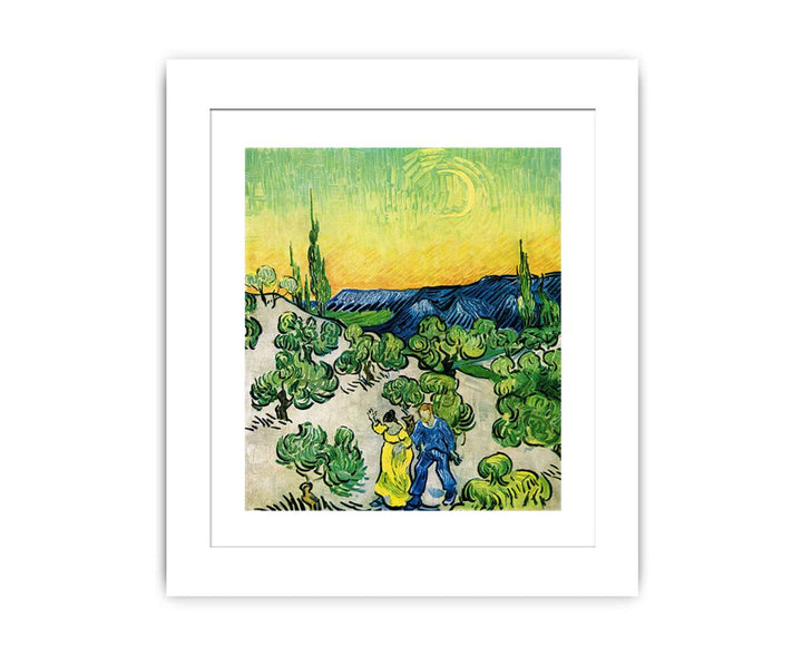 Couple In Olive tree with Crescent Moon Glish Painting