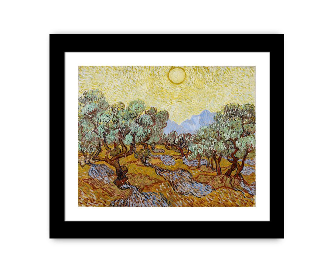 Olive Trees / Olive Trees with yellow sky and sun By Vincent Van Gogh Canvas Print