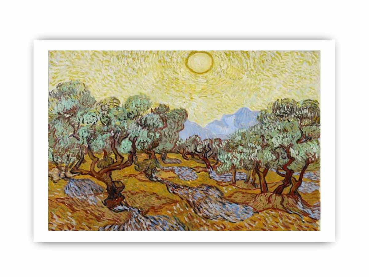 Olive Trees / Olive Trees with yellow sky and sun By Vincent Van Gogh