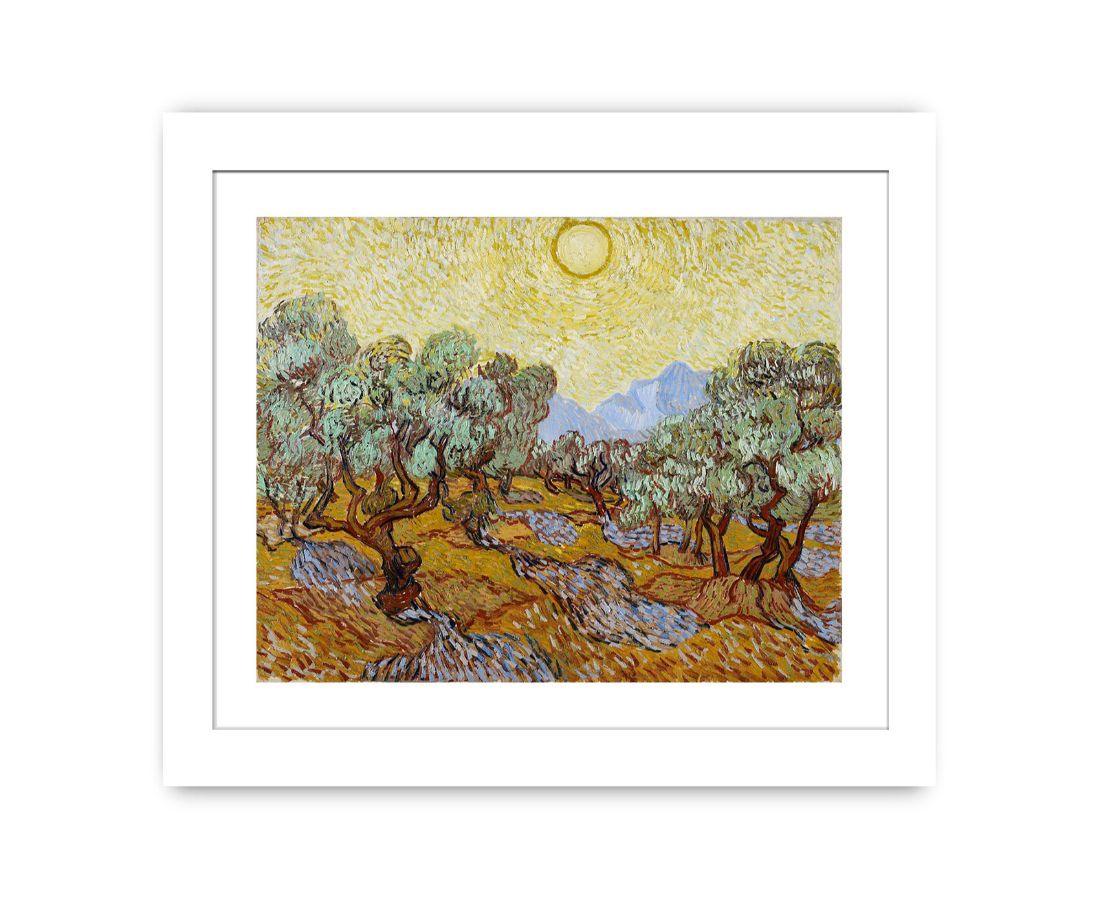 Olive Trees / Olive Trees with yellow sky and sun By Vincent Van Gogh Famous painting