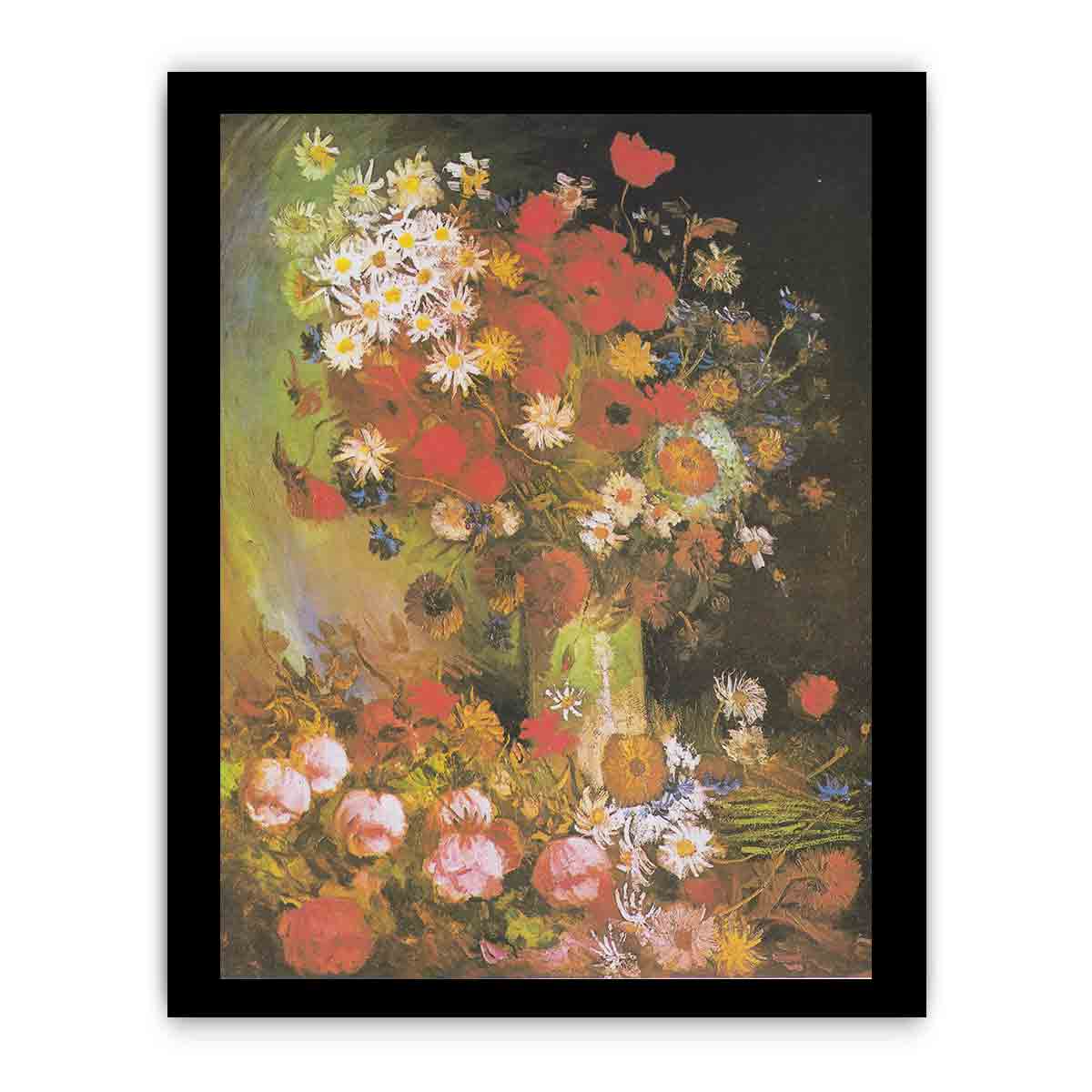 Vase with cornflowers and poppies, peonies and chrysanthemums By Vincent Van Gogh