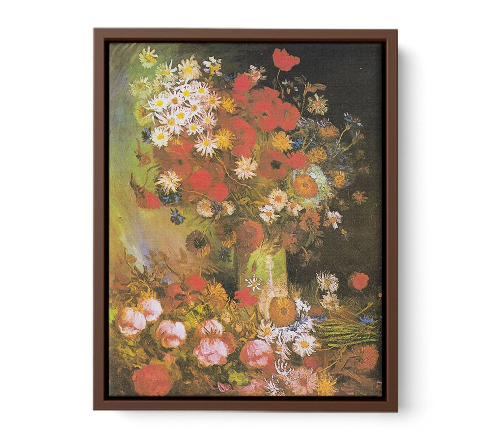 Vase with cornflowers and poppies, peonies and chrysanthemums By Vincent Van Gogh Famous Painting