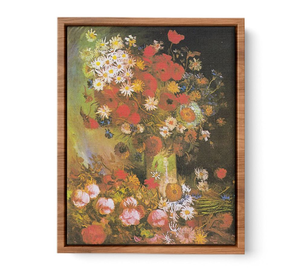 Vase with cornflowers and poppies, peonies and chrysanthemums By Vincent Van Gogh Streched canvas