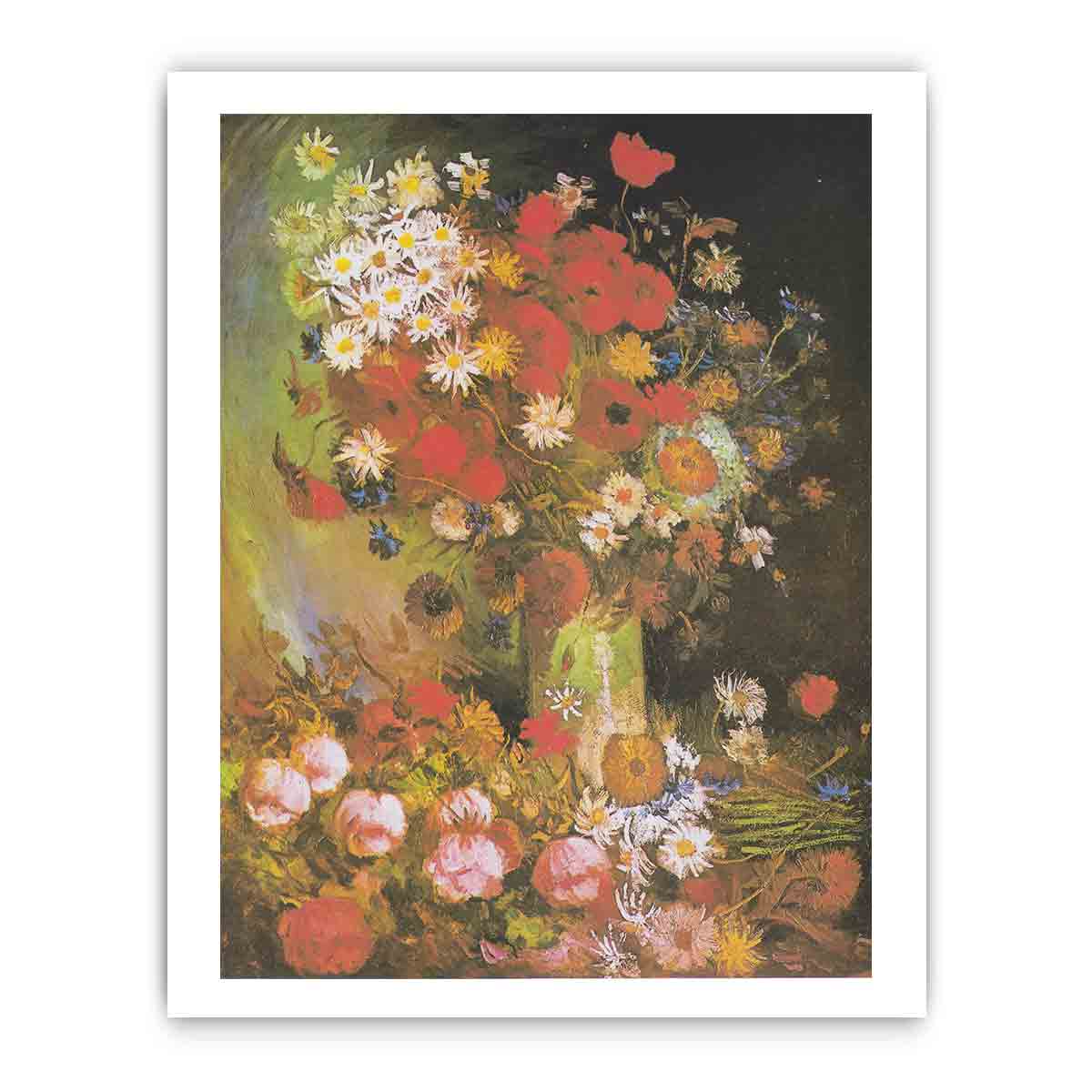 Vase with cornflowers and poppies, peonies and chrysanthemums By Vincent Van Gogh
