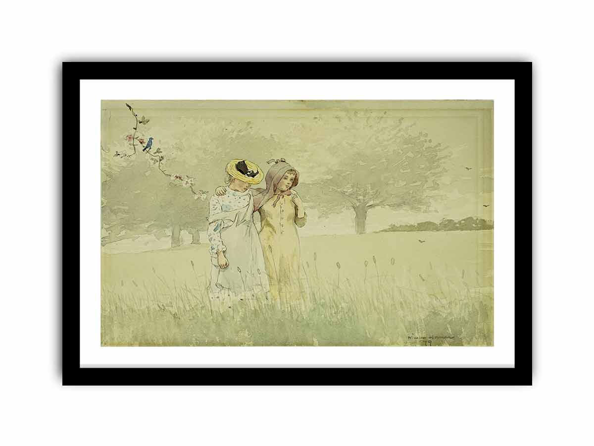 Girls strolling in an Orchard