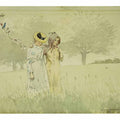 Girls strolling in an Orchard