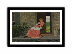 Girl reading on a stone porch