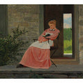 Girl reading on a stone porch