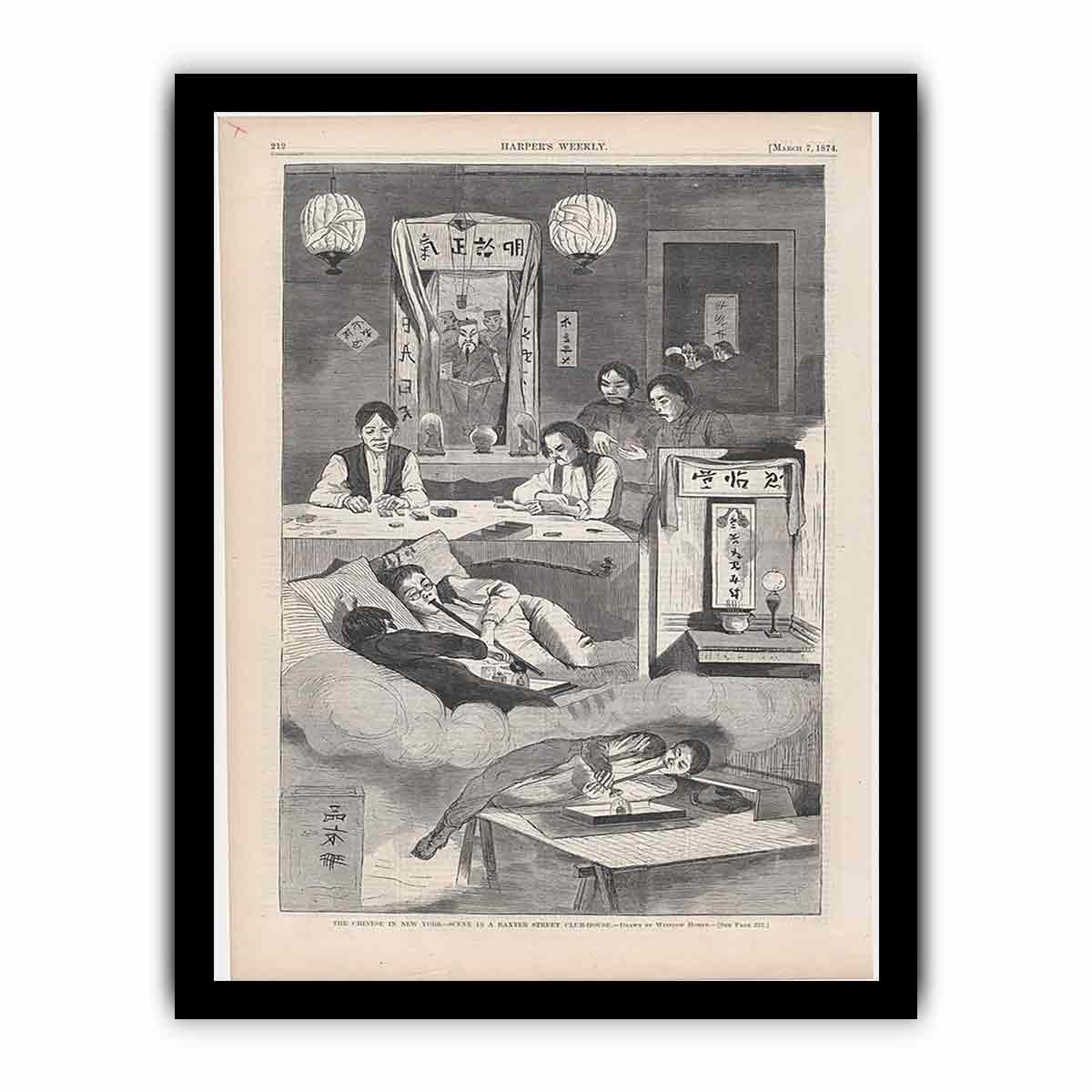 The Chinese in New York – Scene in a Baxter Street Club-House – Drawn by Winslow Homer
