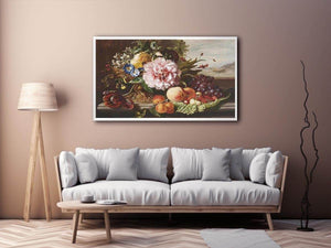 A Still Life With Flowers And Fruit