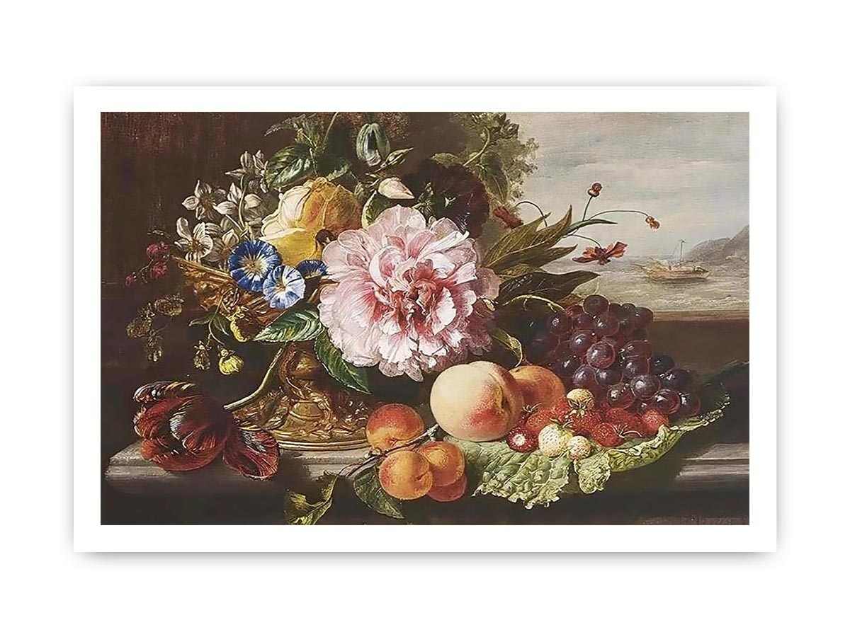 A Still Life With Flowers And Fruit